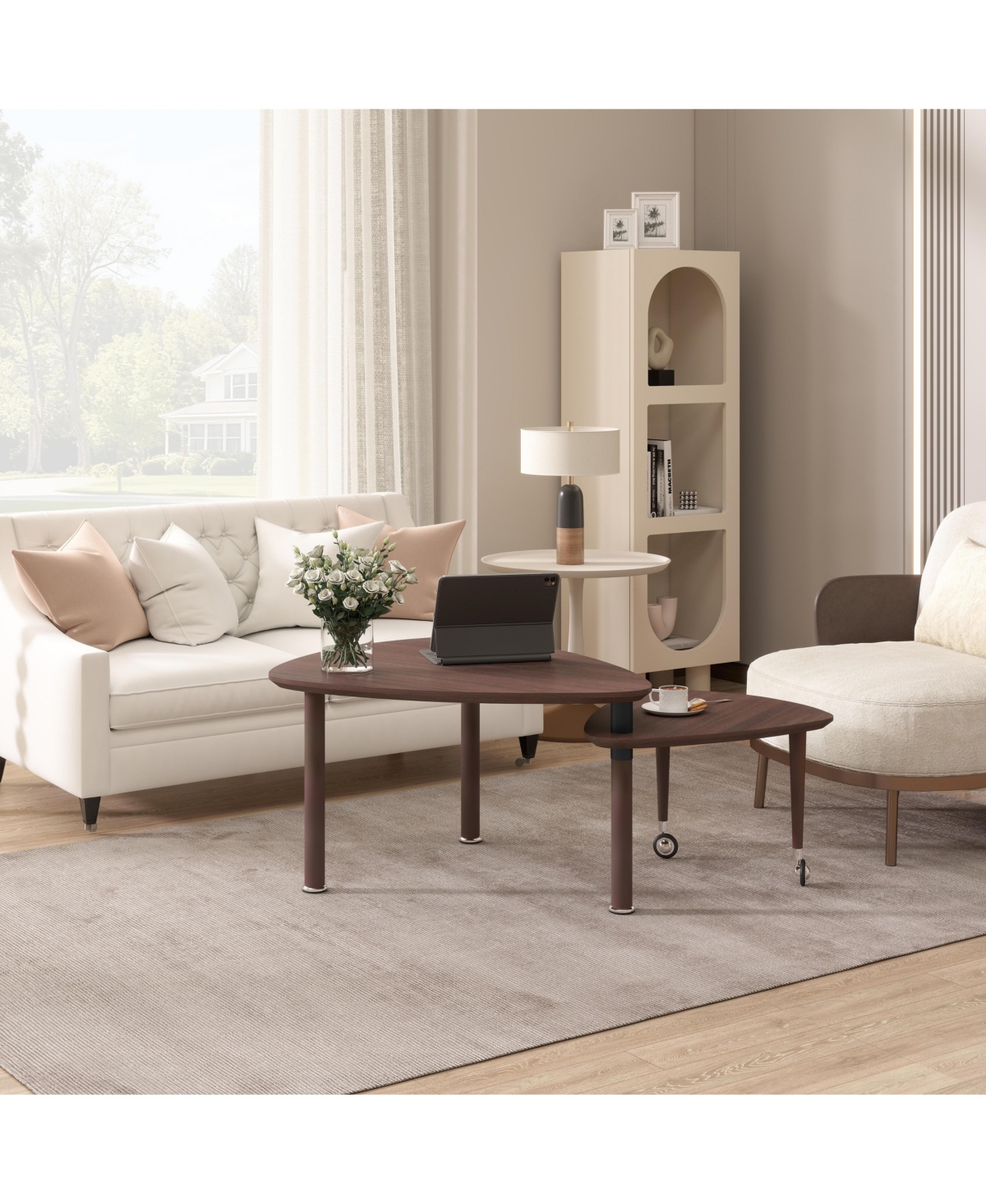 Flynama 360degree(s) Rotatable Coffee Table, Walnut Veneer