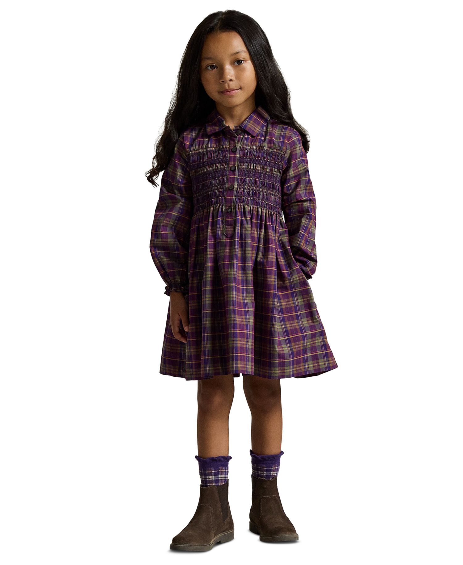 Girls' 2T-6X Floral Cotton Poplin Shirt Dress