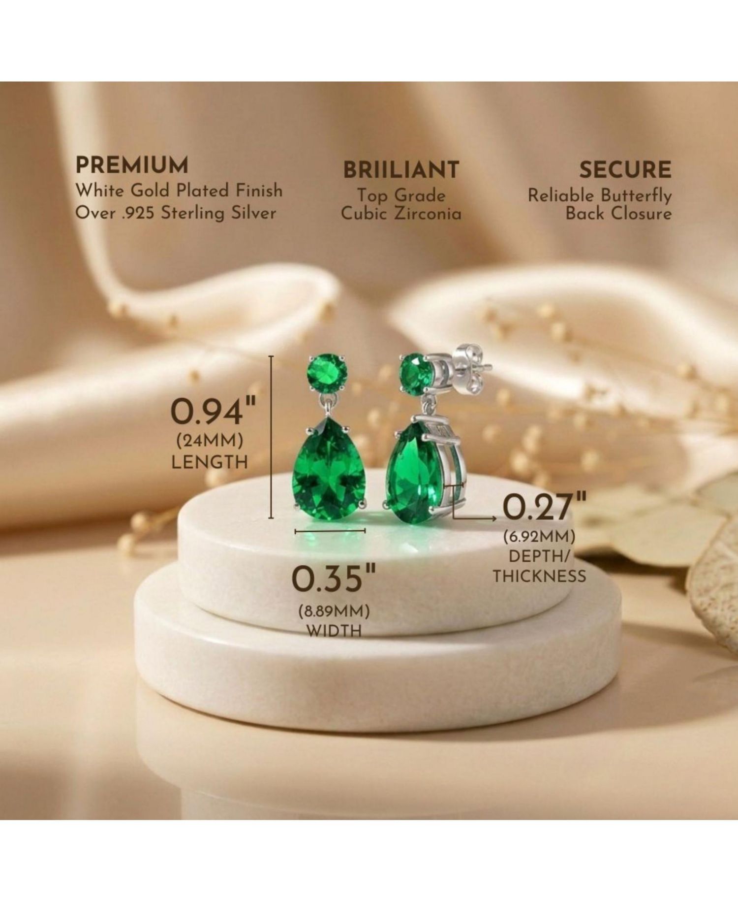 Radiant Sterling Silver White Gold Plated CZ Drop Earrings