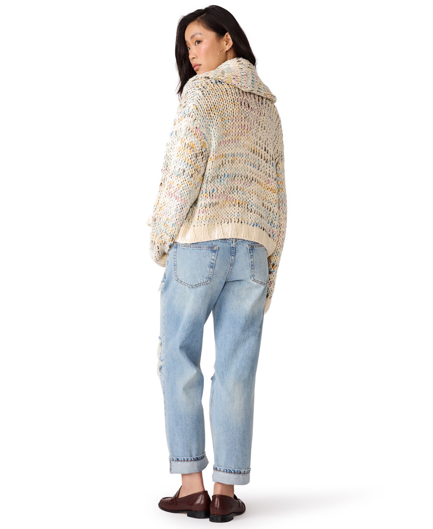 Women's Enid Shawl-Collar Open-Front Space-Dyed Cardigan Sweater