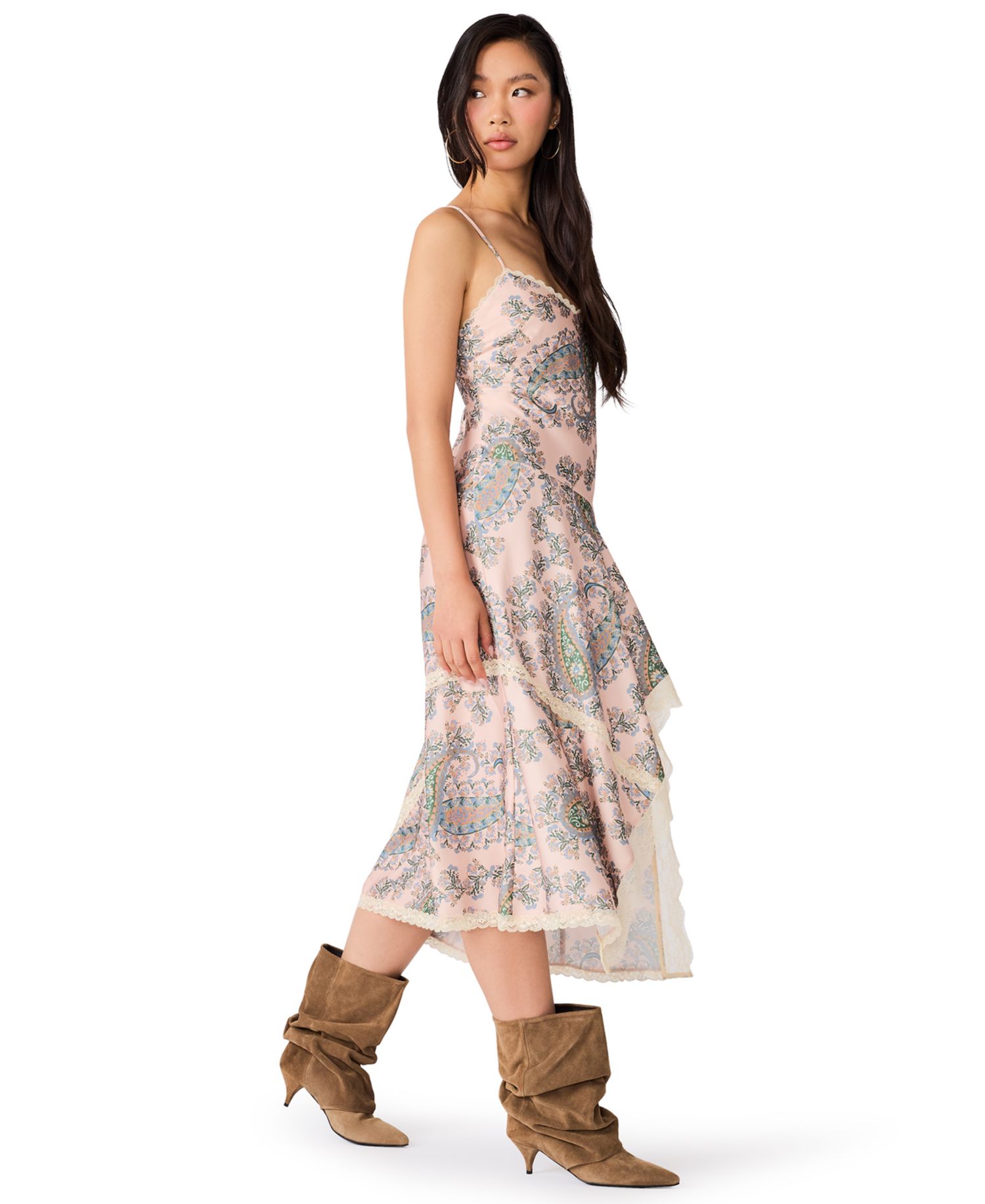 Women's Kamrynn High-Low Paisley-Print Lace-Trim Dress
