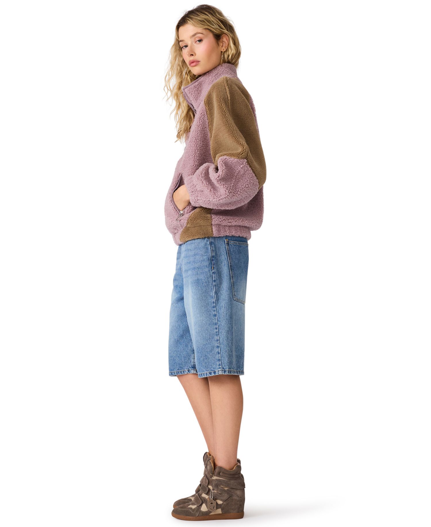 Women's Nina Colorblock Sherpa Stand Collar Jacket