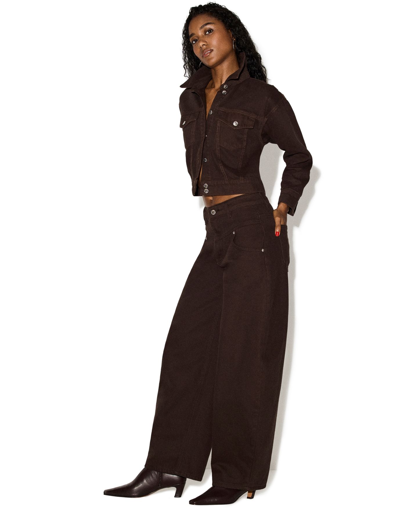 Женские джинсы Steve Madden Tribeca High-Waisted Wide-Leg, цвет: Тёмно-коричневый варёный — фото 3
