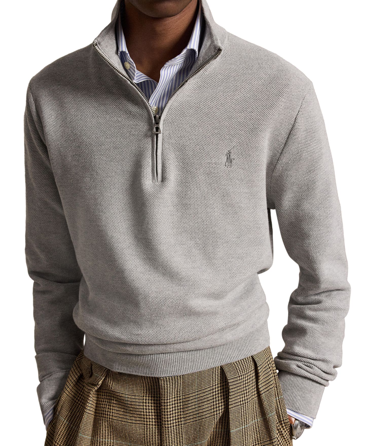 Мужской свитер Polo Ralph Lauren Mesh-Knit Cotton Quarter-Zip, цвет: Меланжевый — фото 3