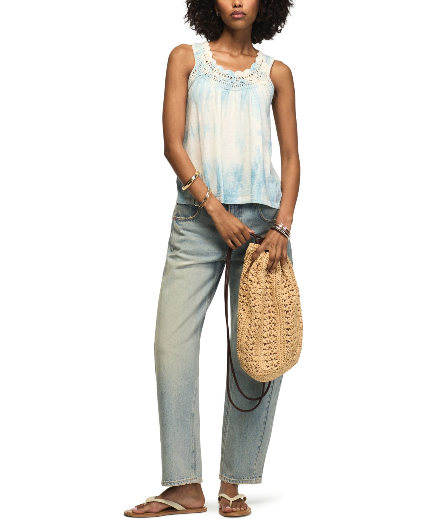 Women's Tie-Dye Crochet Scoop Neck Tank