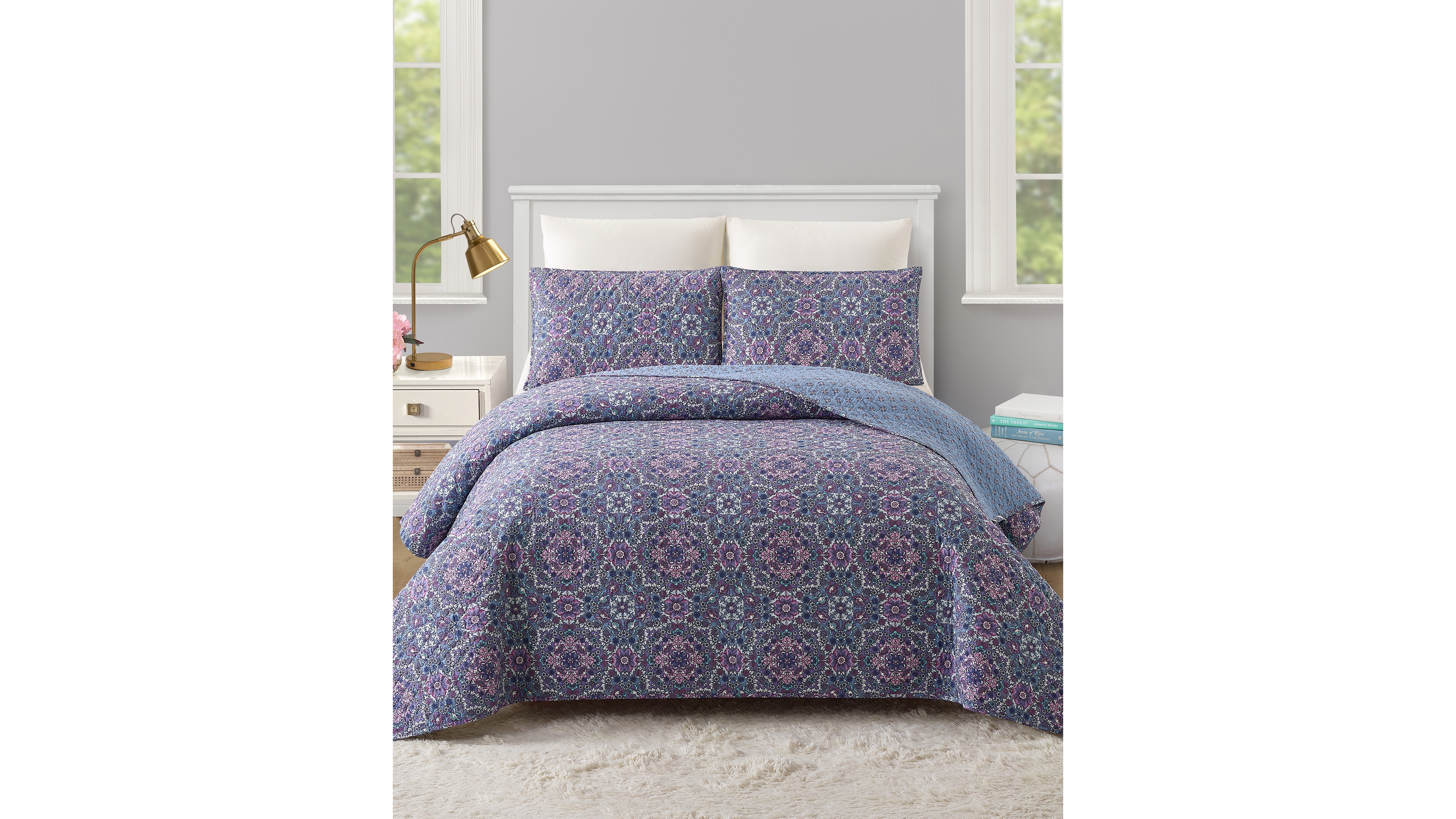 Modern Heirloom Lavender Florals Reversible 3-Piece Quilt Set, King