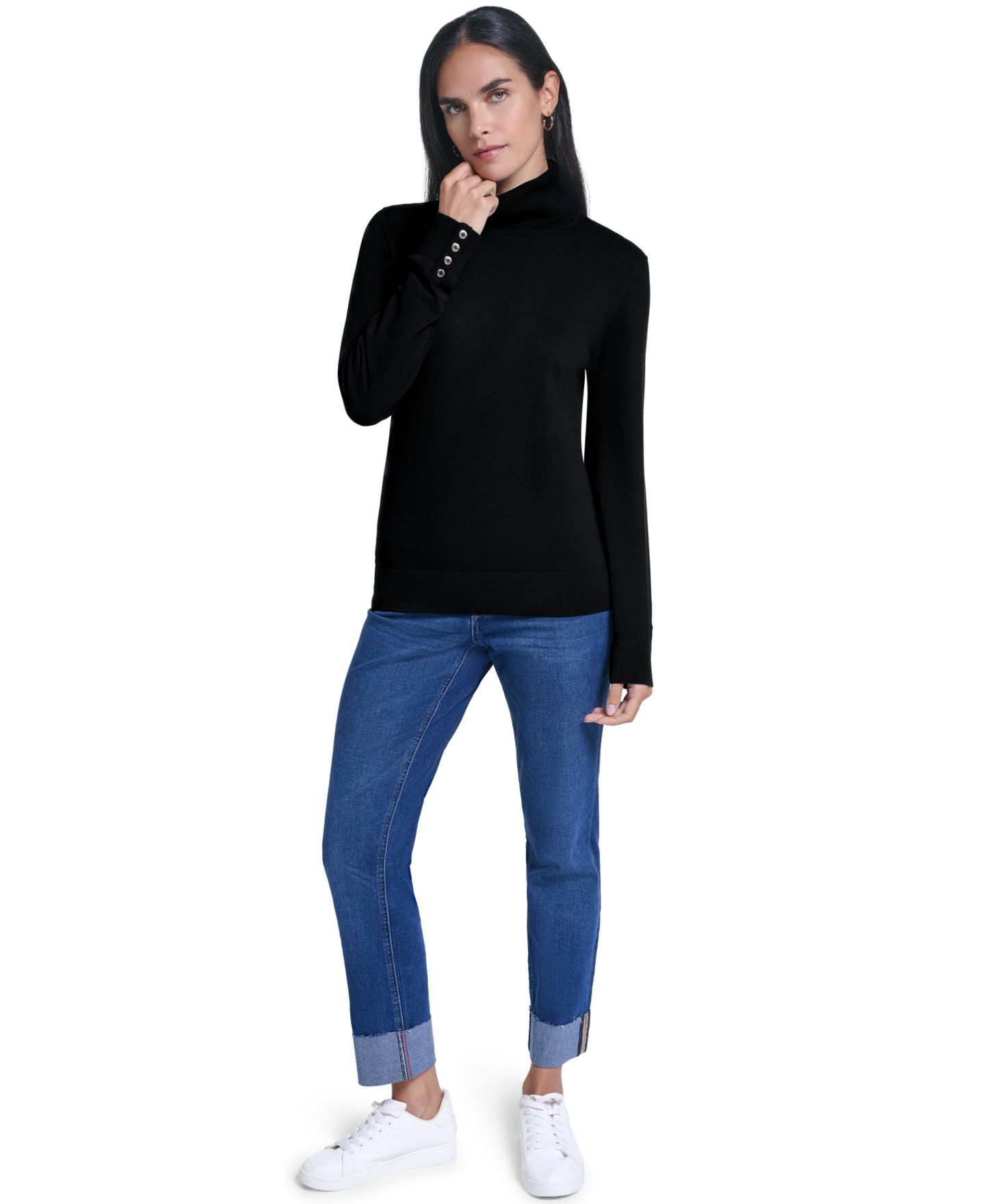 Женский свитер Nautica Solid Long-Sleeve Turtleneck, цвет: Чёрный — фото 2