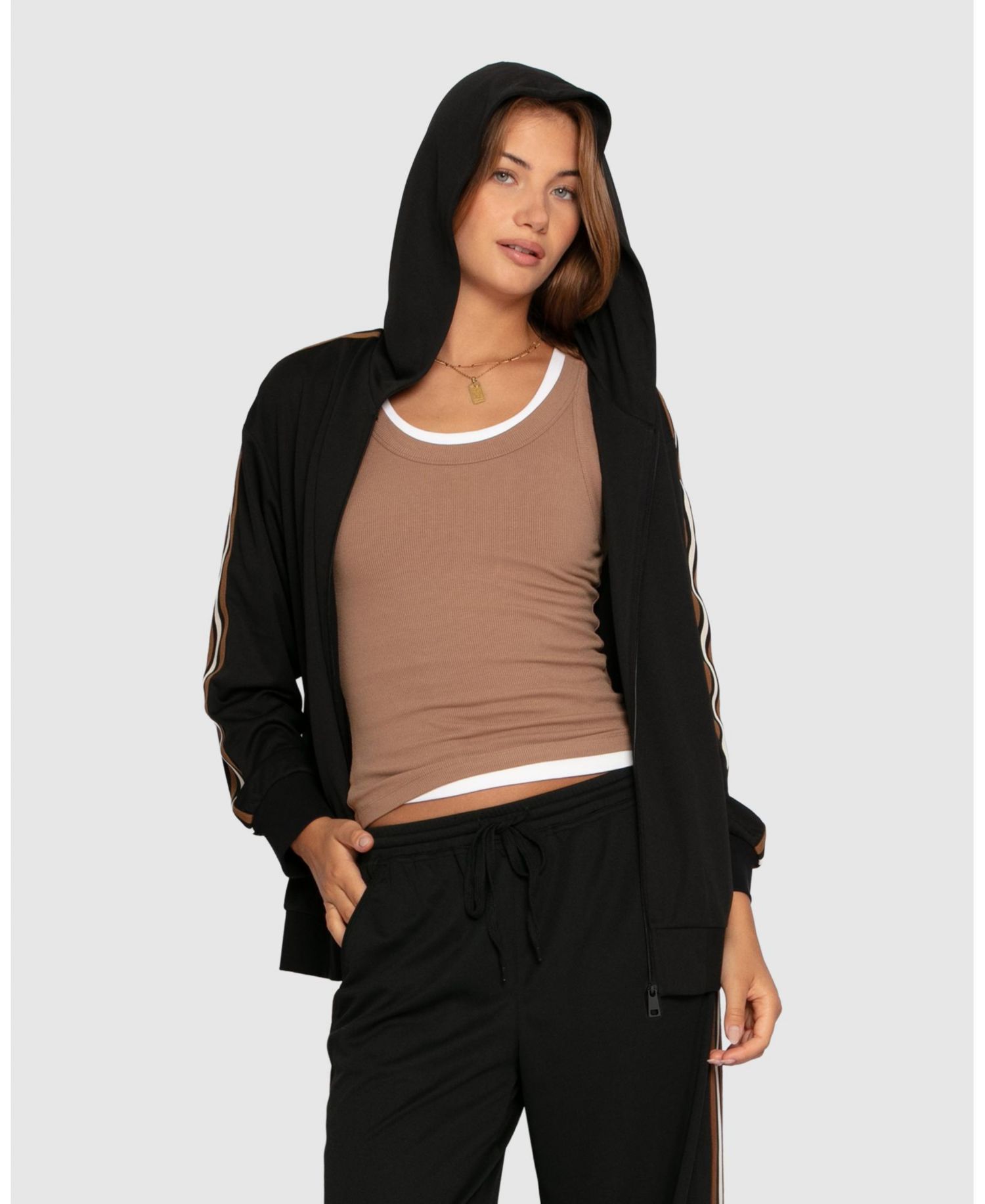 Women's Ready To Go Hooded Zip-Up Striped Sleeve Jacket
