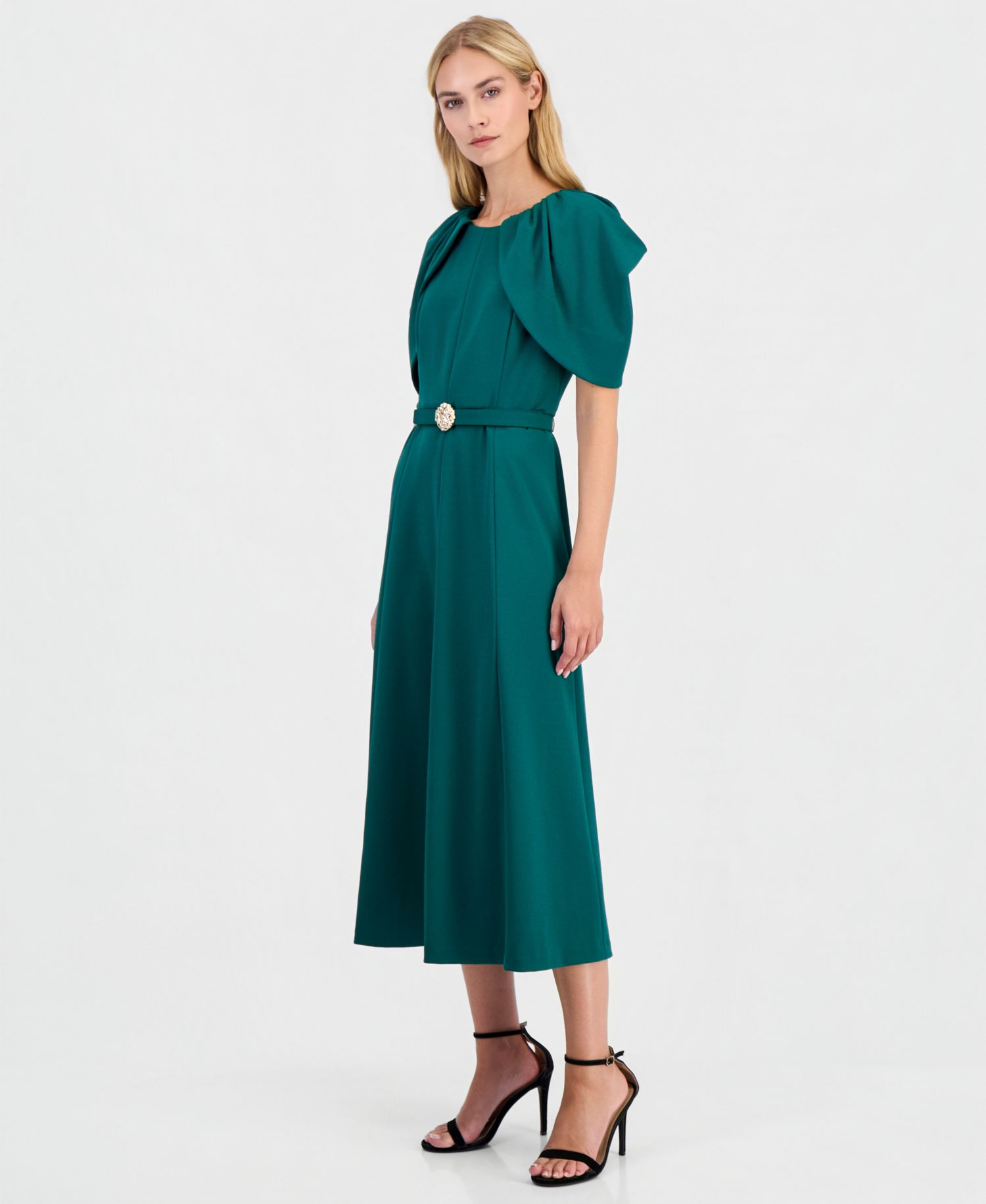 Women's Cowled-Cold-Shoulder Caplet-Sleeve Scuba Crepe Dress