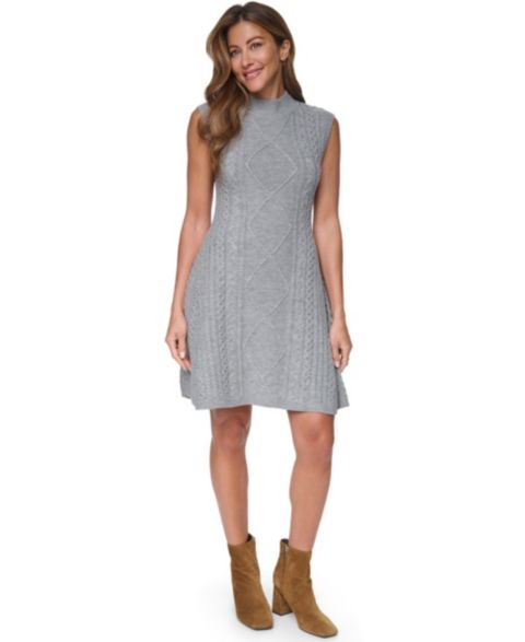 Женское платье Eliza J Petite Cable-Knit Fit & Flare Mock Neck, цвет: Серый