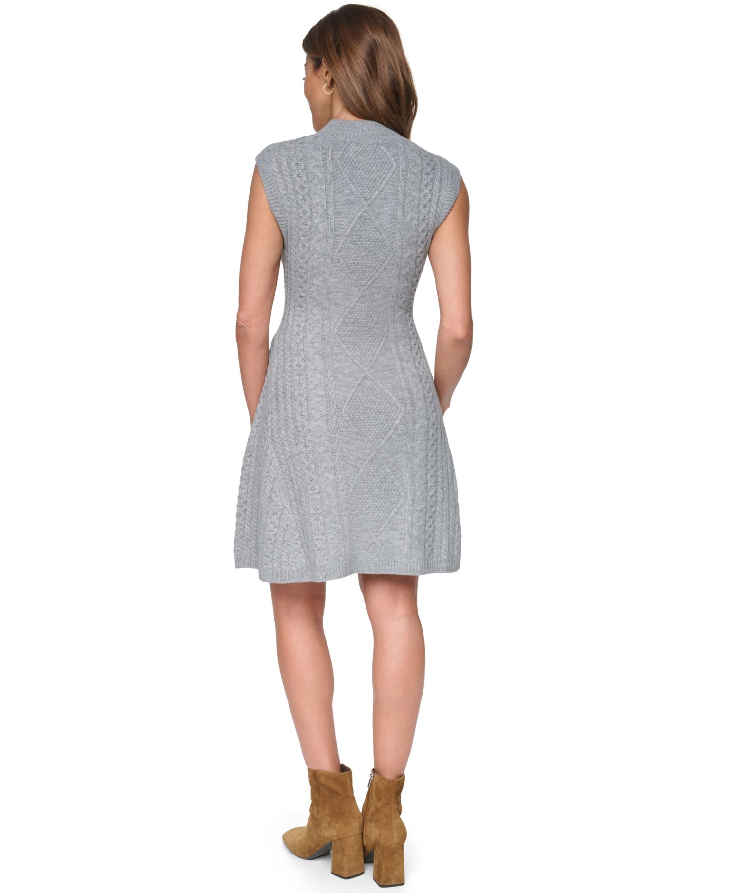 Petite Mini Cable Fit & Flare Mock Neck Dress