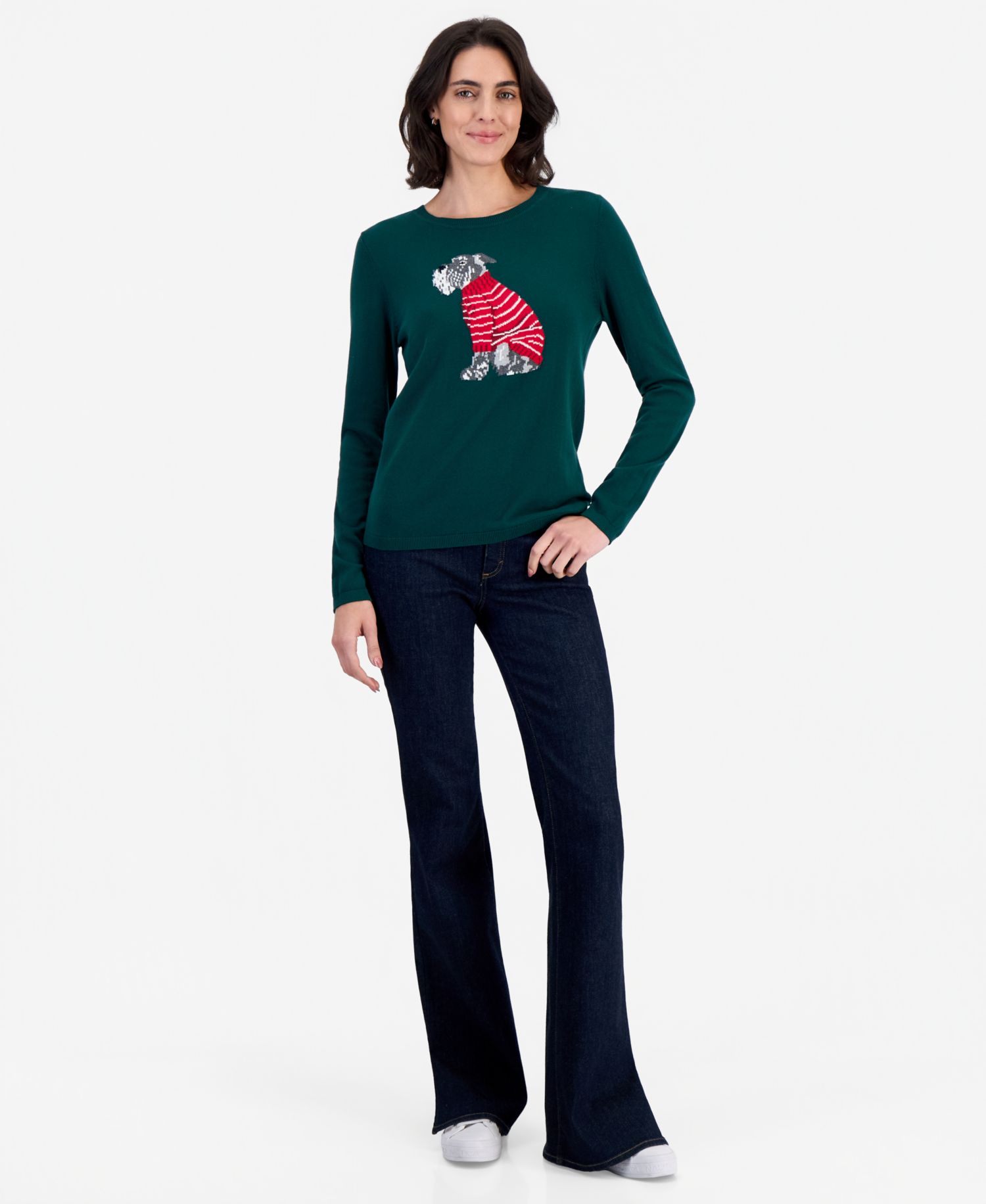 Women's Holiday Dog Intarsia Cotton Sweater
