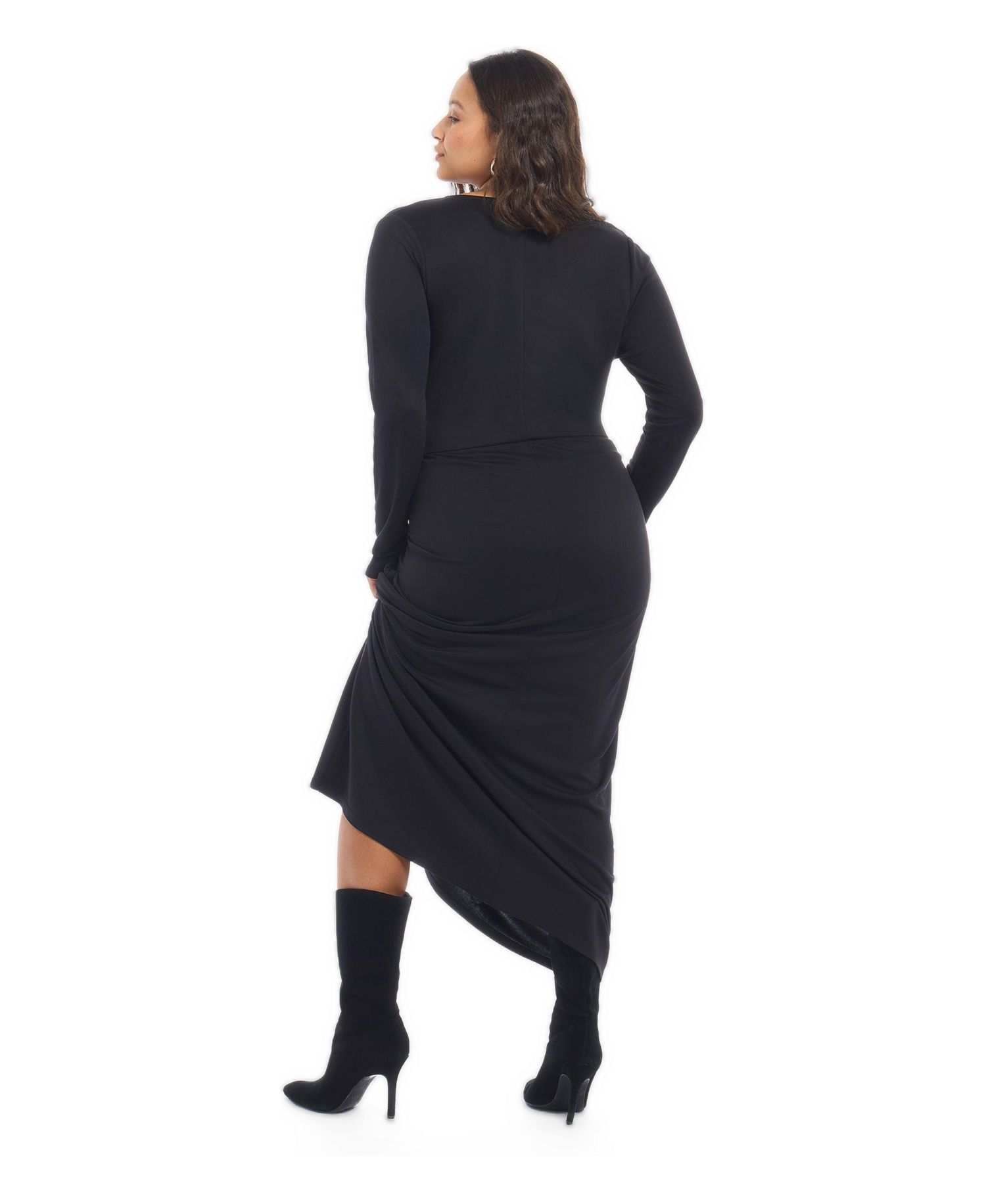 Plus Size Surplice Long-Sleeve Tie-Waist Maxi Dress