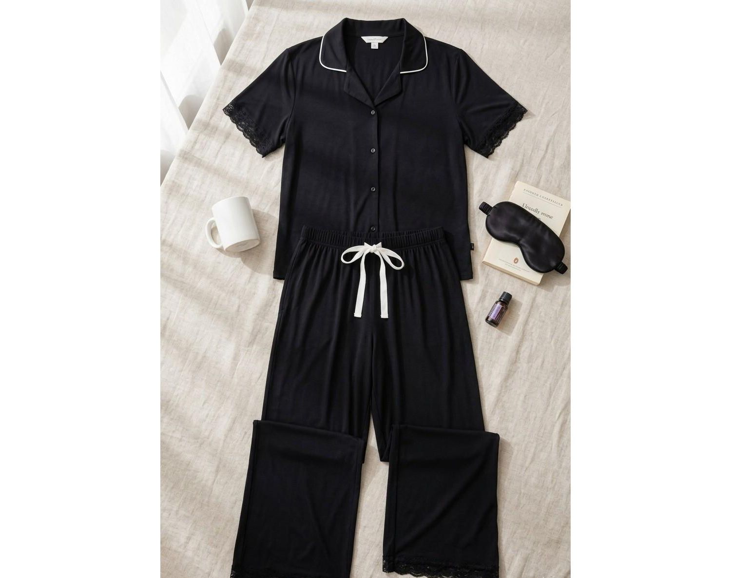 Women's Yummy Short-Sleeve Button-Up Wide-Leg Top and Pants Set
