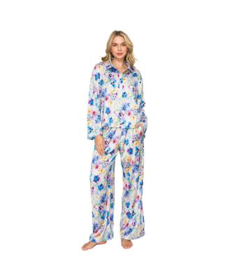 Women's Floral-Print Satin Long-Sleeve Pajama Set