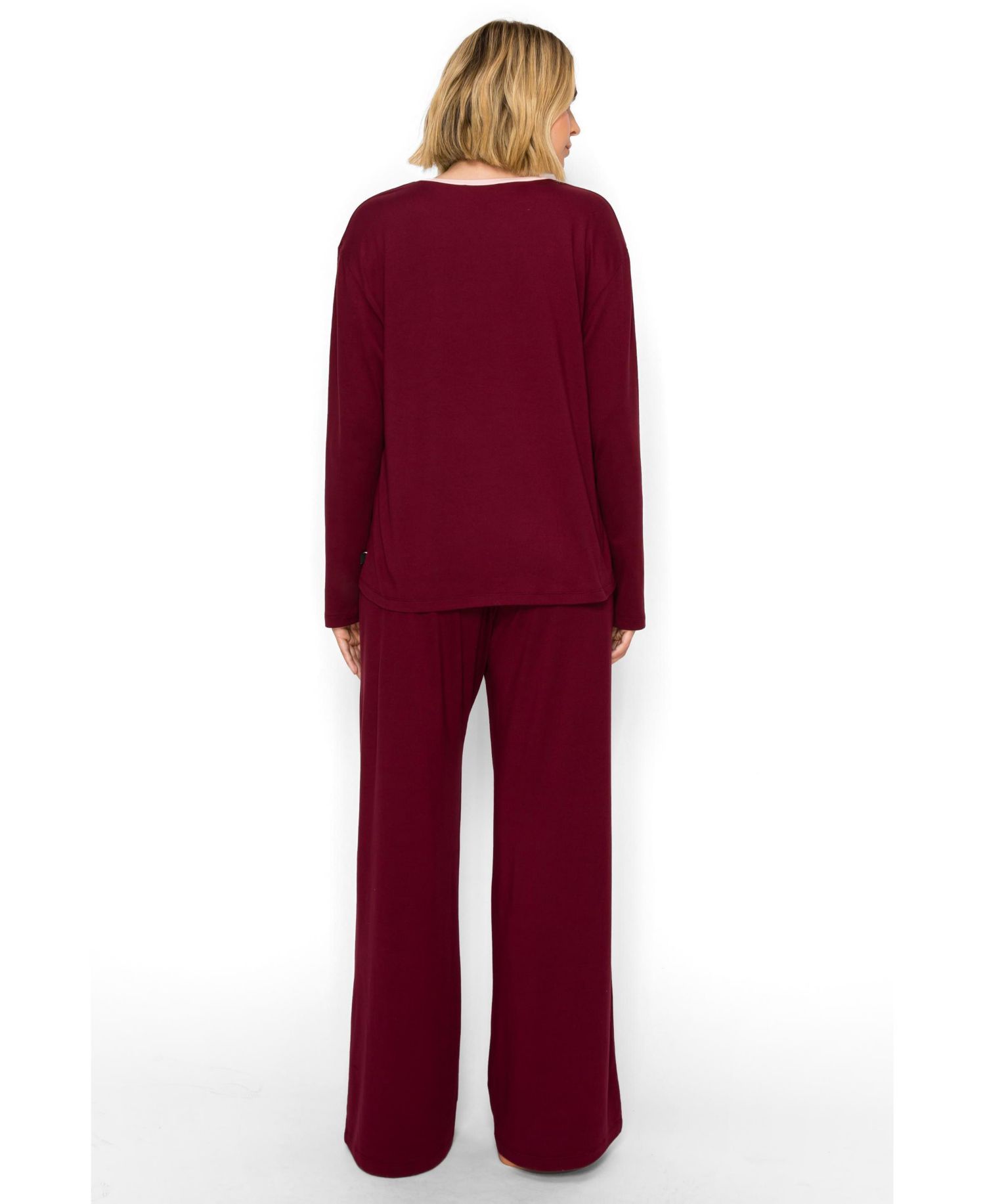 Women's Yummy Jersey Crew Neck Print Top and Wide Leg Pants Set