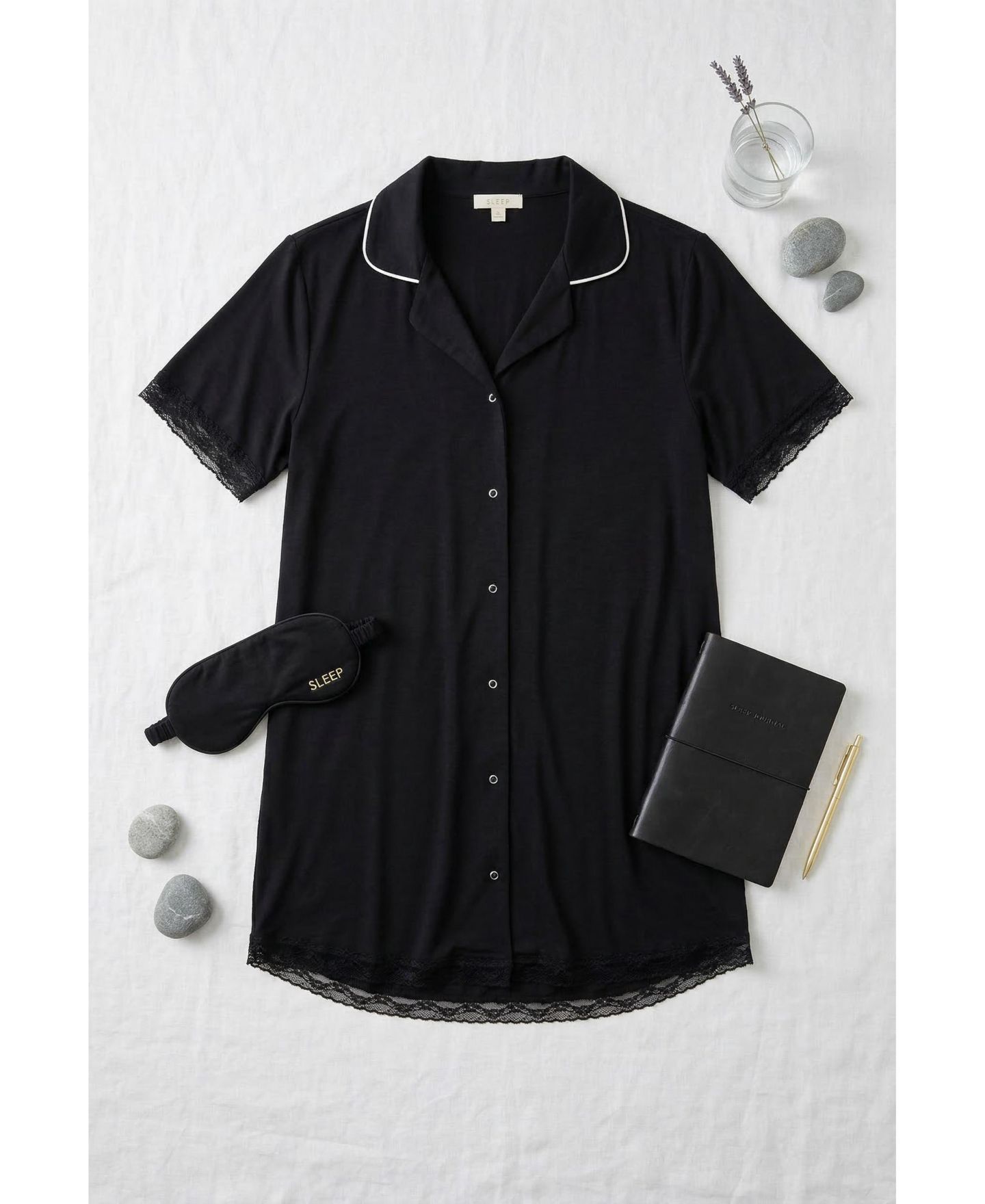 Женское платье Studio Badgley Mischka Yummy Button-up Short-Sleeve Notched Collar Sleep Dress, цвет: Чёрный — фото 4