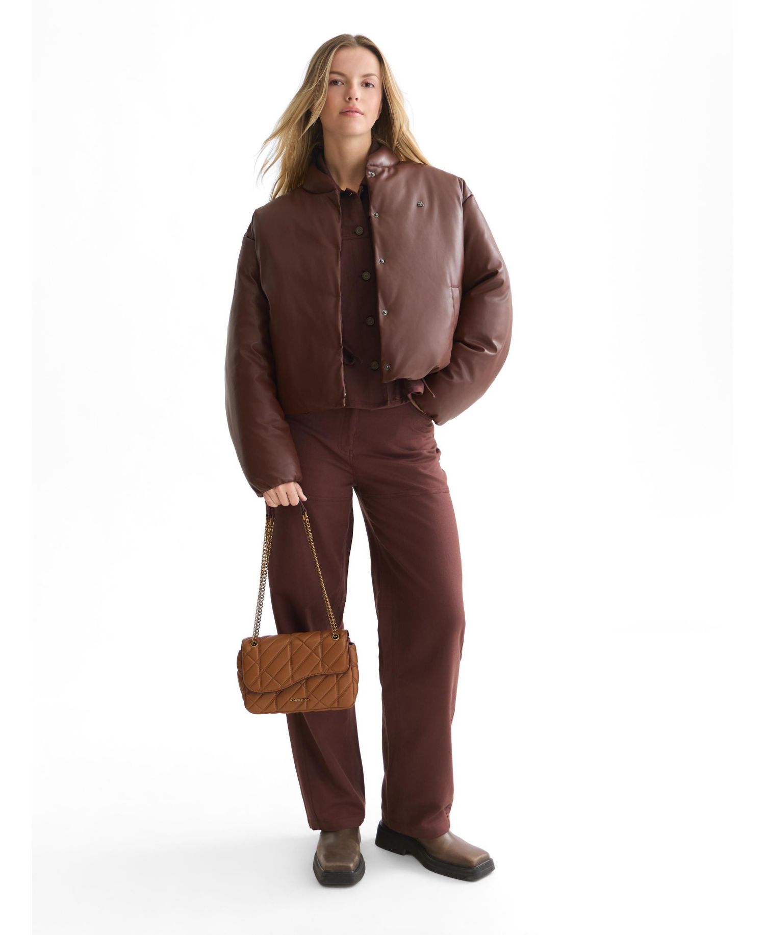 Women's Faux Leather Short Bomber Jacket