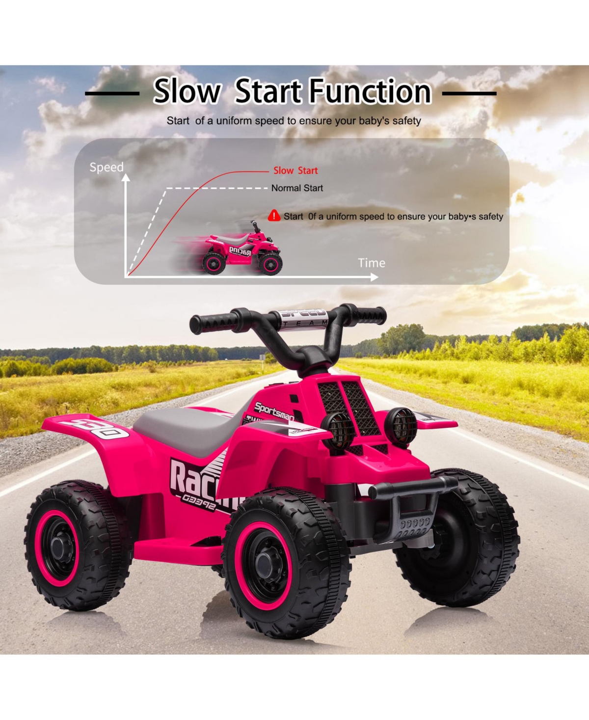 homfan Electric 4-Wheeler Ride On Atv, 6V Battery Powered, 1.76MPH Max Speed, Rubber Handles, Push-Button Accelerator