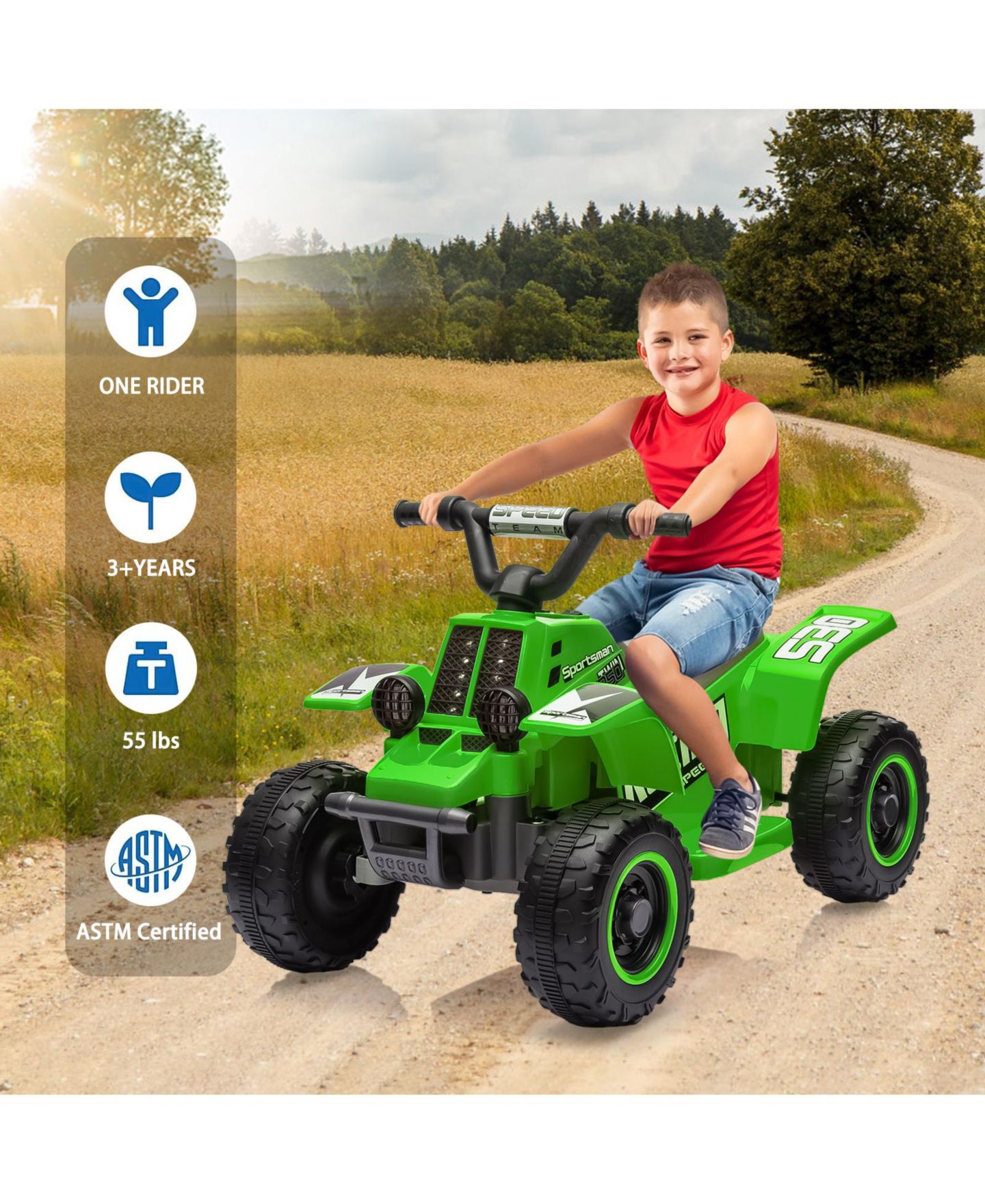 Детская игрушка homfan Electric 4-Wheeler Ride-On ATV, 6V Battery Powered, Push-Button Accelerator, Up to 55 lbs, Ages 3+, цвет: Зелёный — фото 5