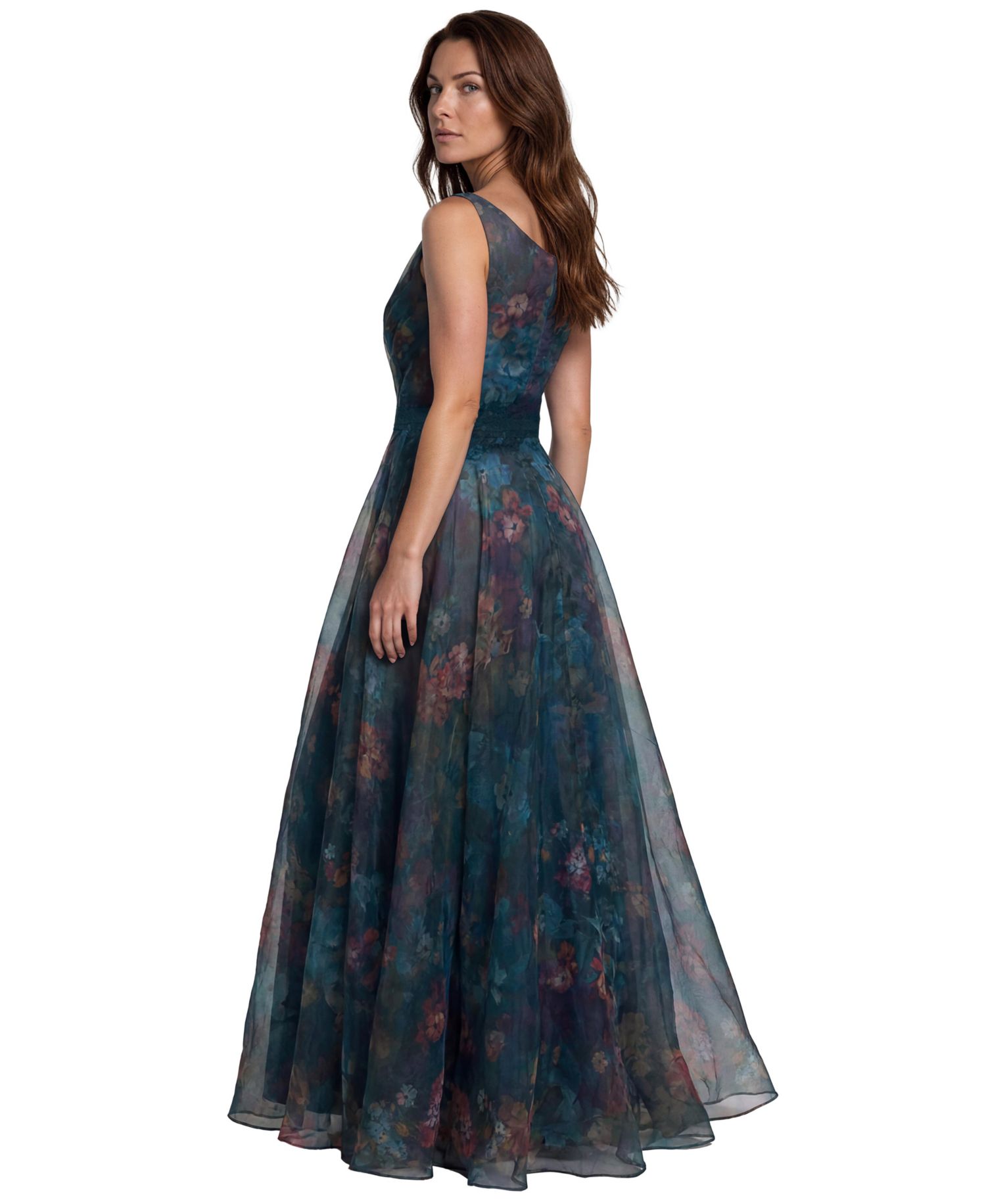 Women's V-Neck Floral-Print A-Line Gown
