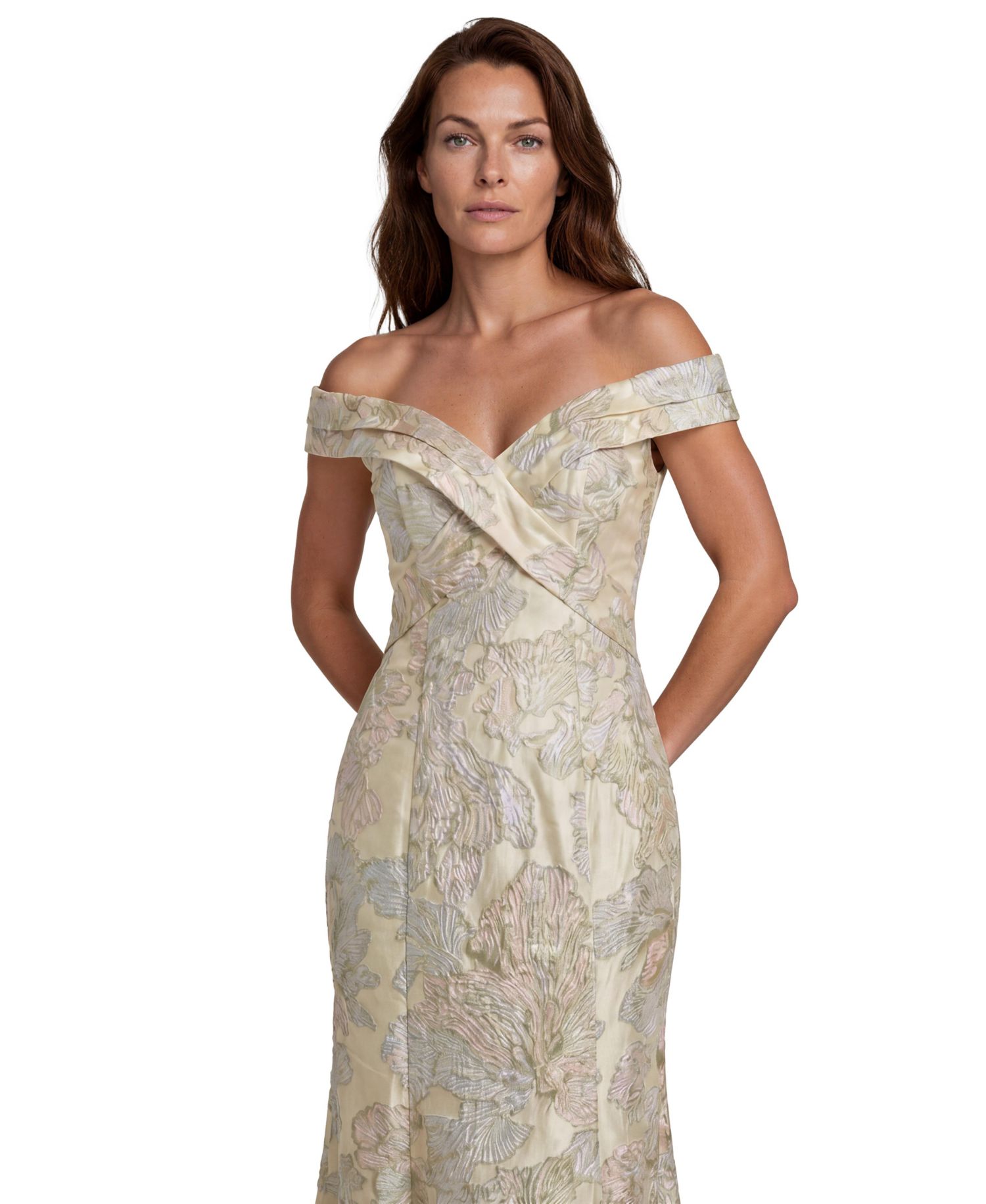 Women's Off-the-Shoulder Floral Jacquard Gown