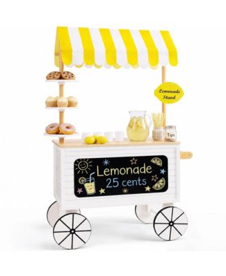 Kids Lemonade Stand Canopy Chalkboard Wheels 8-Piece Play Kitchen, Ages 3+
