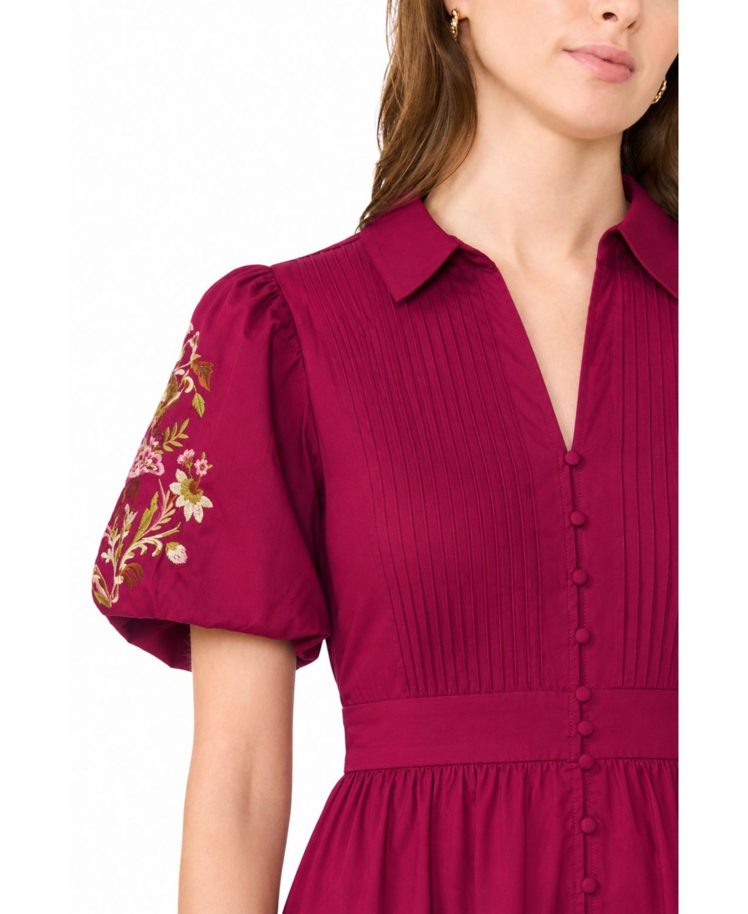 Women's Embroidered-Pintuck Puff-Sleeve Mini Dress
