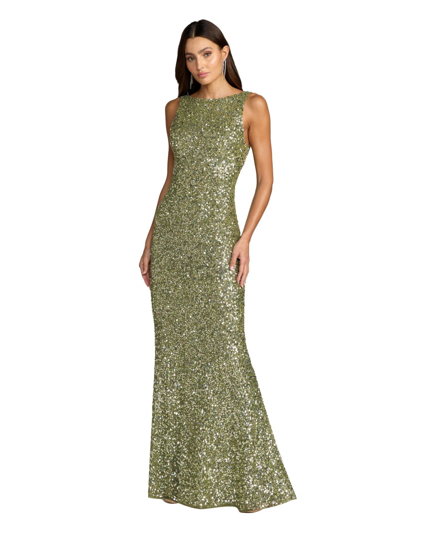 Женские платья Mac Duggal High-Neck Sequin Open-Back Gown, цвет: Шалфейный — фото 1