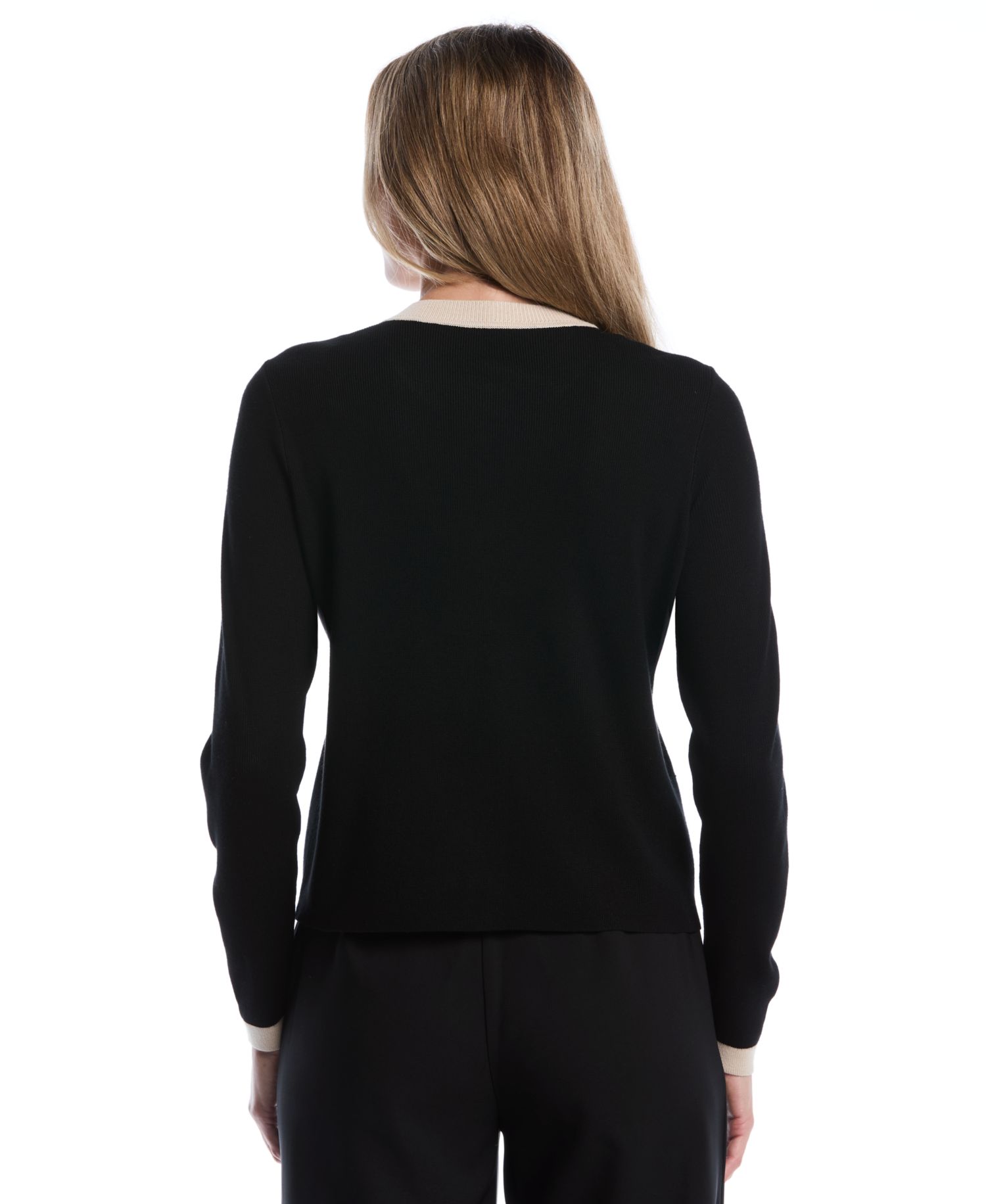 Petite Colorblock Zip-Up Crewneck Cardigan