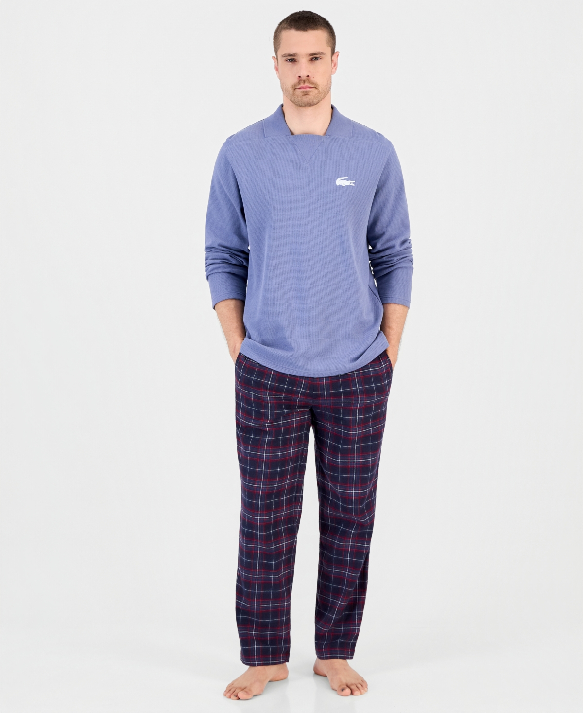 Lacoste Men's Waffle-Knit V-Neck Sleep Shirt - Thistle
