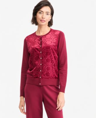Women's Party Floral-Print Burnout Velvet Cardigan