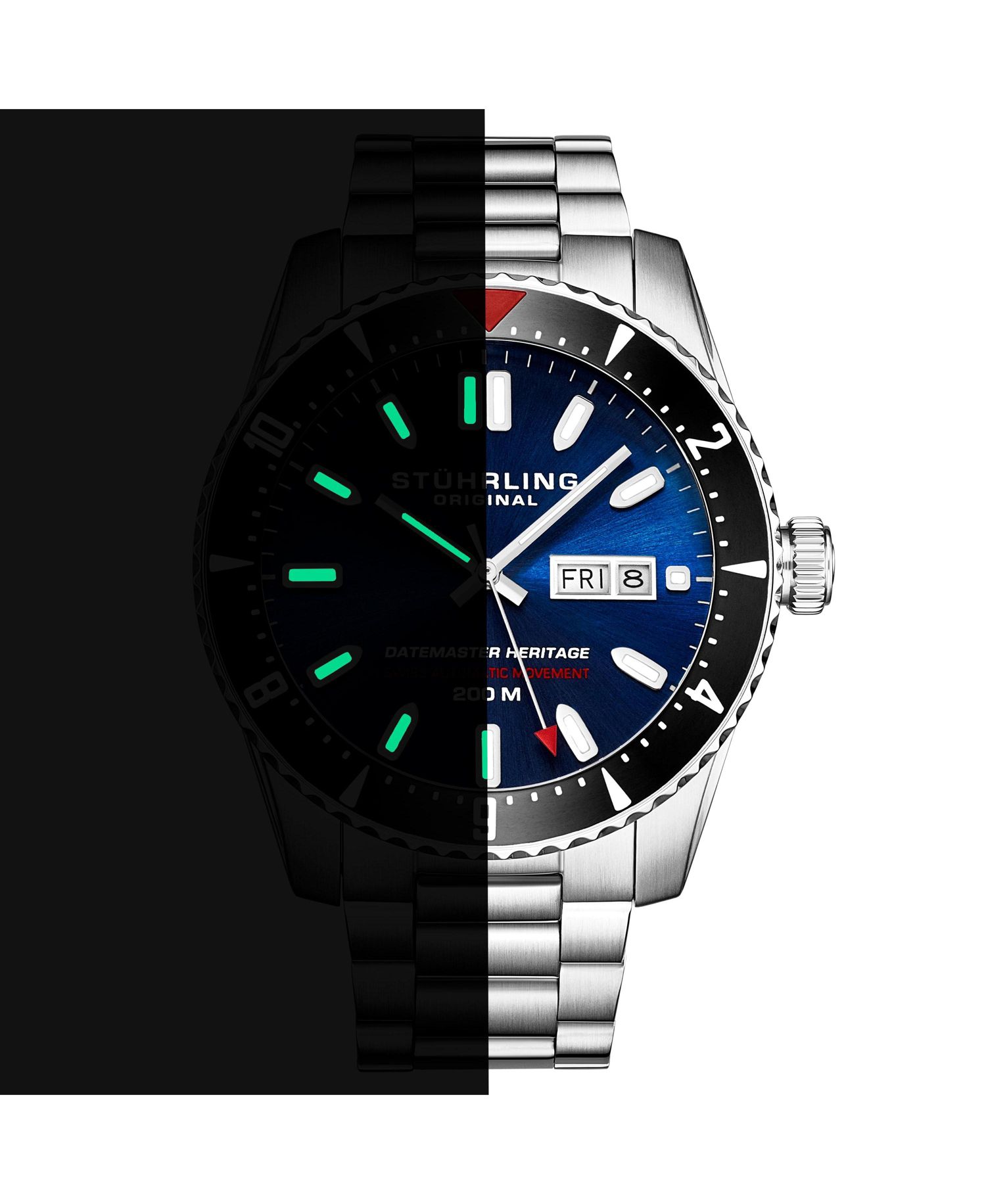 Men s Aquadiver 44mm Swiss Automatic Diver Watch, Blue Dial, Stainless Steel Bracelet, Day-Date, 200M Water Resistant