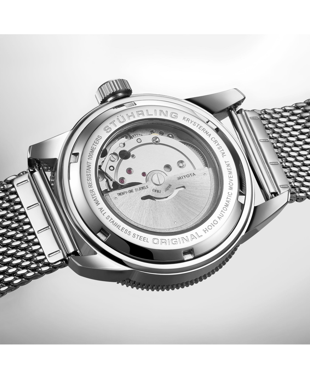 Stuhrling Mens Marinier 4079 Automatic 42 mm Dive Watch with Sunray Dial and Mesh Bracelet