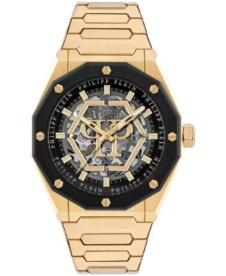Deluxe Men's IP Yellow Gold Stainless Steel Bracelet Watch 44mm