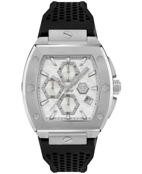 Мужские часы Philipp Plein Hexagon Phantom Black Silicone Strap Watch 44mm