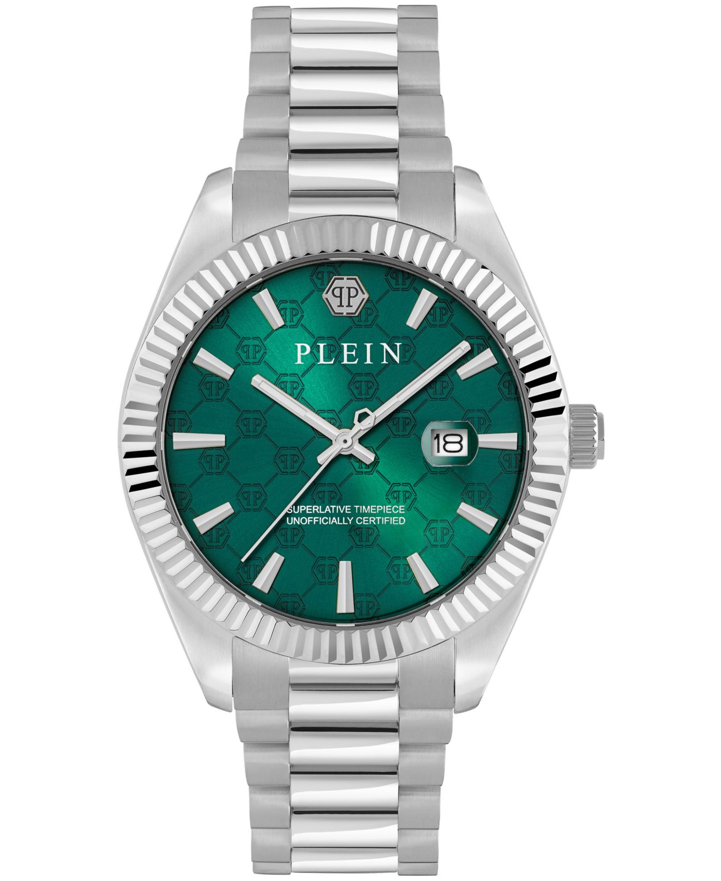Мужские часы Philipp Plein Date Superlative Silver Stainless Steel Bracelet Watch 40mm — фото 1