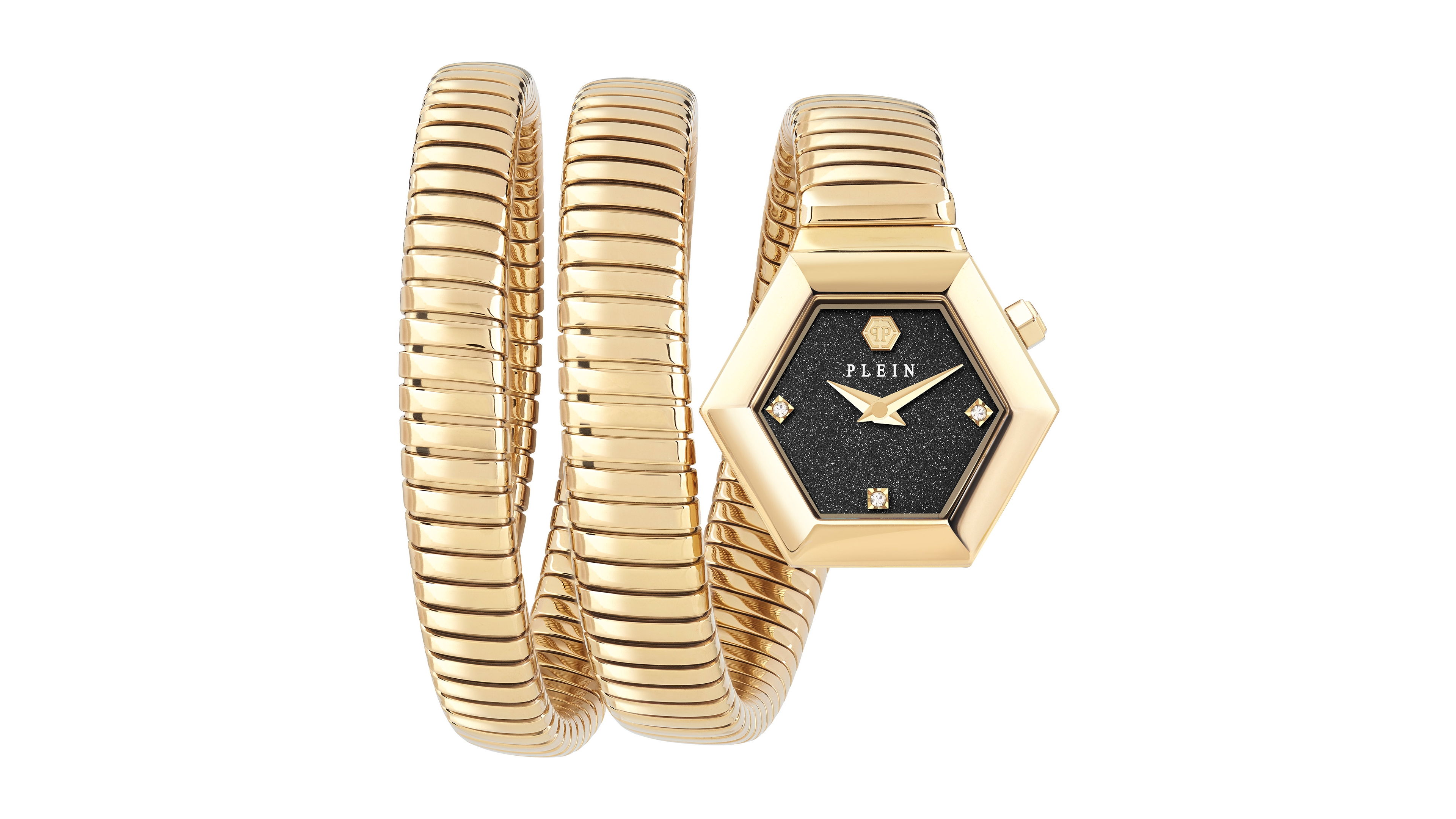 Philipp Plein nake Hexagon Women's Ip Yellow Gold Stainless Steel Bracelet Watch 24mm
