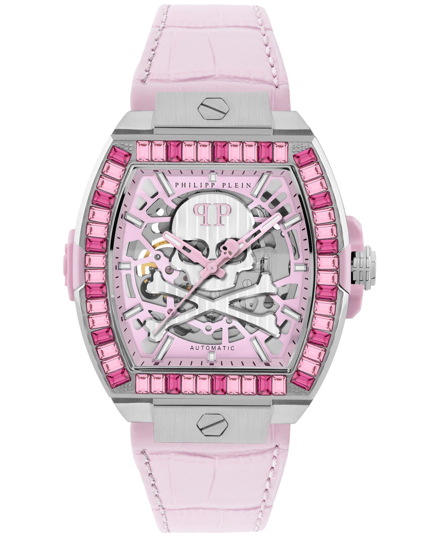 Мужские часы Philipp Plein Skeleton 2.0 Pink Calf Leather Strap Watch 44mm — фото 1