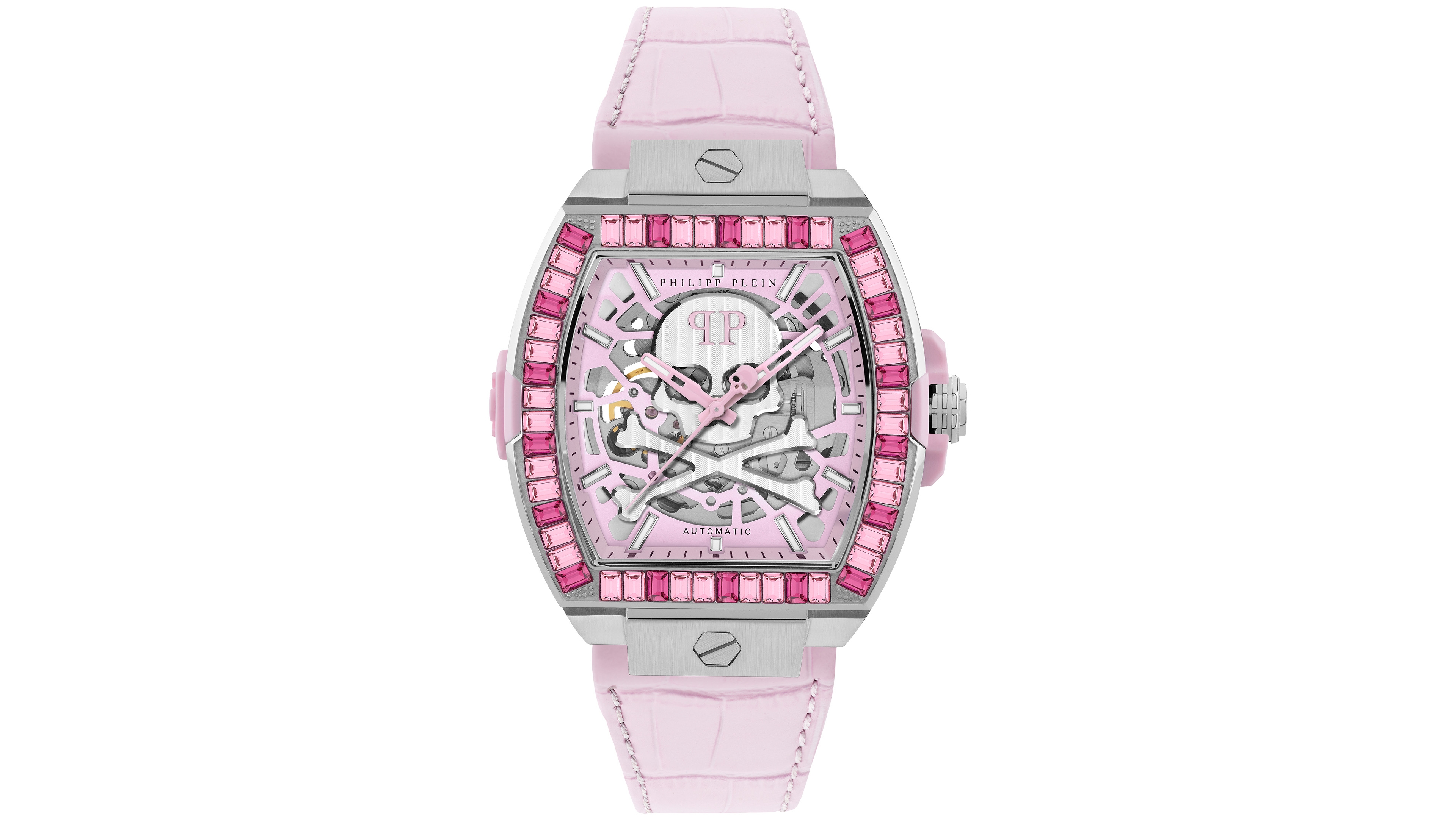 Philipp Plein The keleton 2.0 Men's Pink Calf Leather Strap Watch 44mm