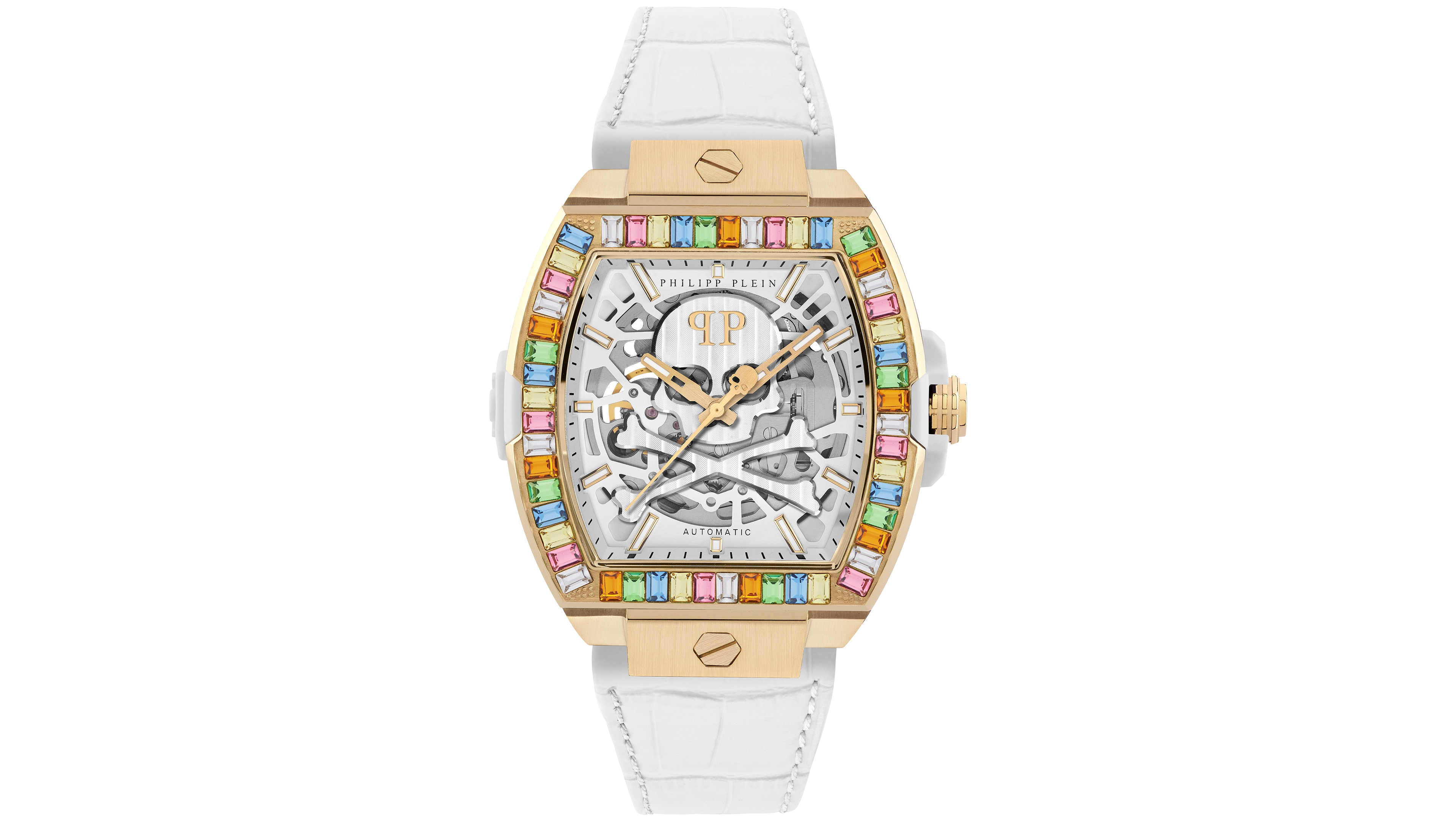 Philipp Plein The keleton 2.0 Men's White Calf Leather Strap Watch 44mm