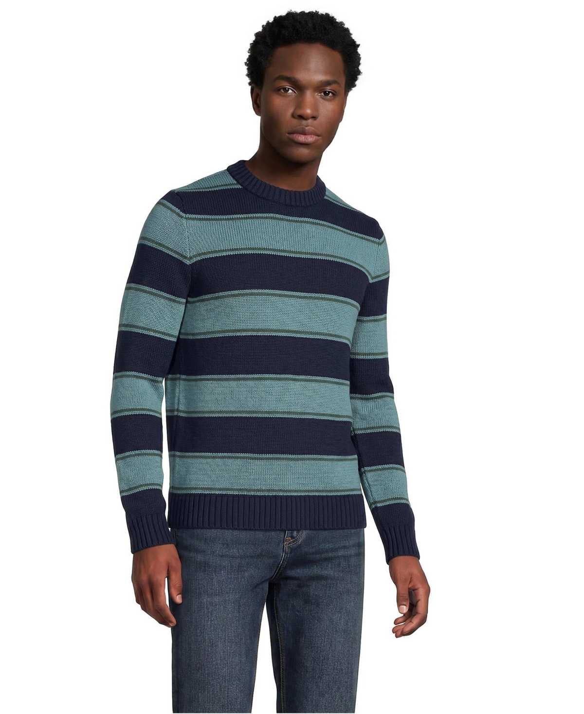 Lands' End Men's Long Sleeve Drifter Stripe Crewneck Sweater
