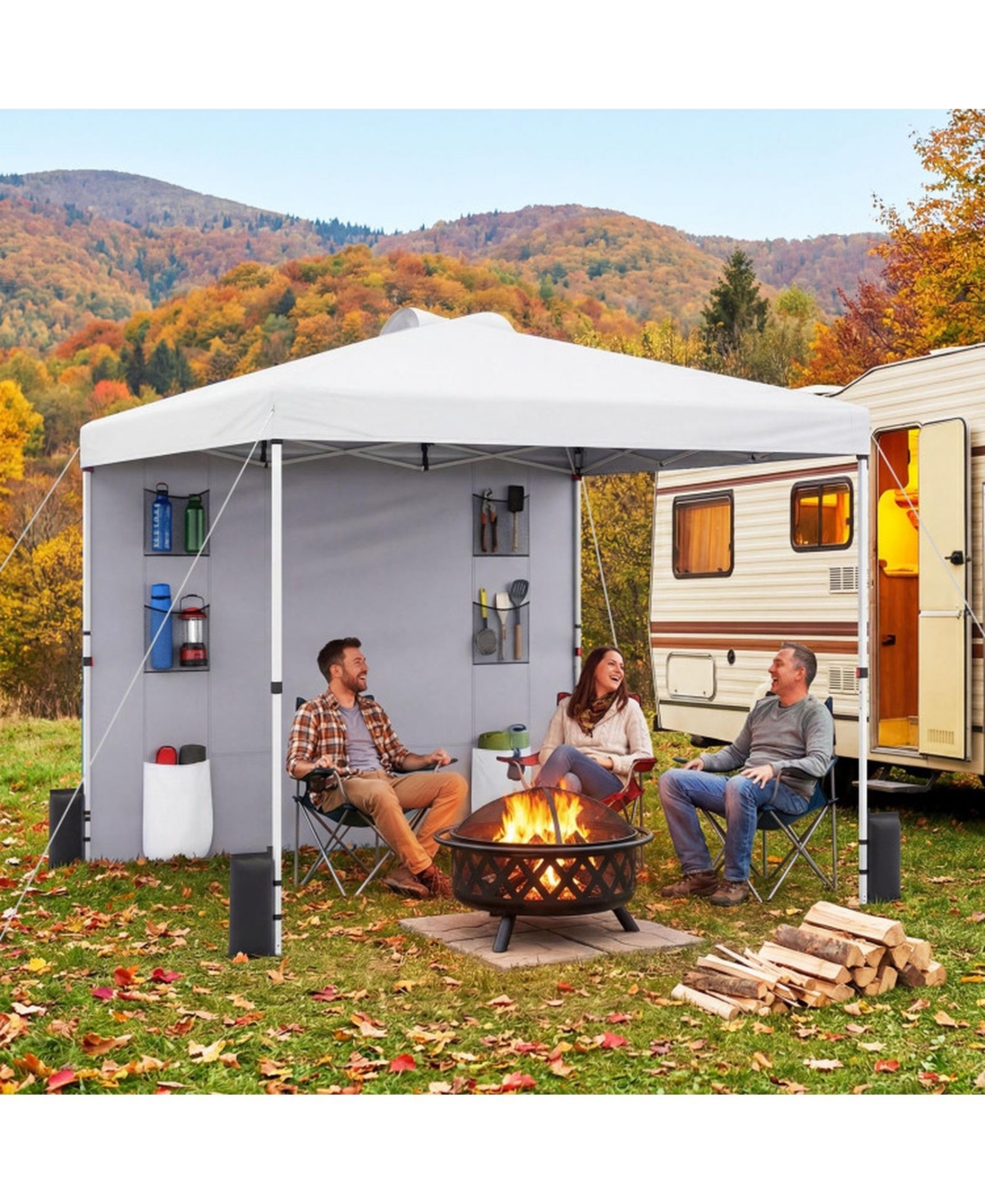Sugift 10 x 10 Ft Pop Up Canopy Tent with Sidewall 6 Pockets Instant Setup Commercial Gazebo