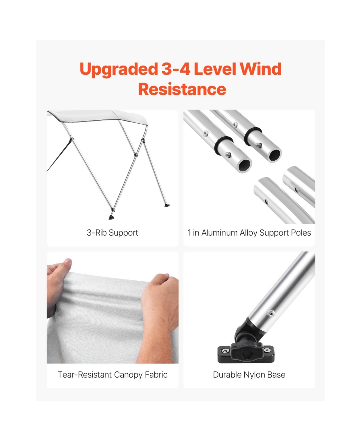 Sugift 3 Bow Boat Bimini Top 600D Polyester Canopy Aluminum Frame