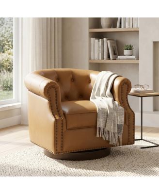 360 Swivel PU Leather Accent Chair with Tufted Curved Back