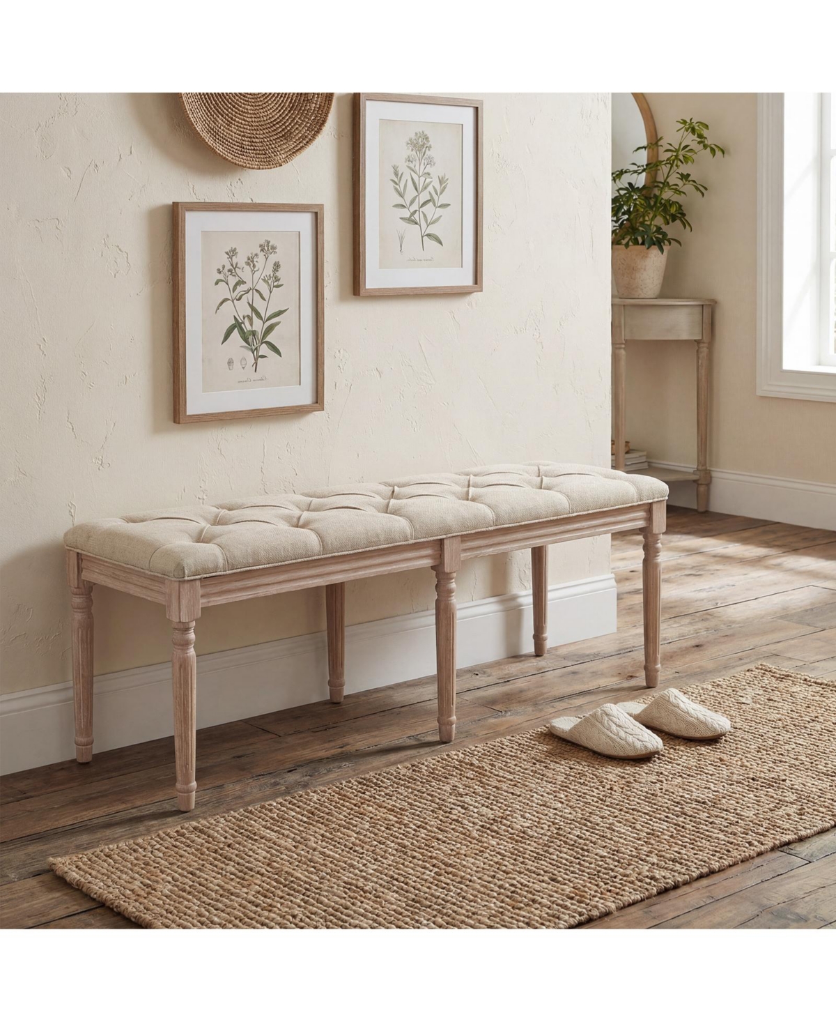 Costway 47.5" End of Bed Bench with Tufted Decoration and Antiqued Legs for Living Room