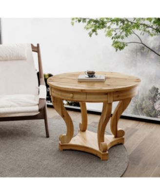 Farmhouse Round Side Table with Storage Drawers Small Dining Accent Table