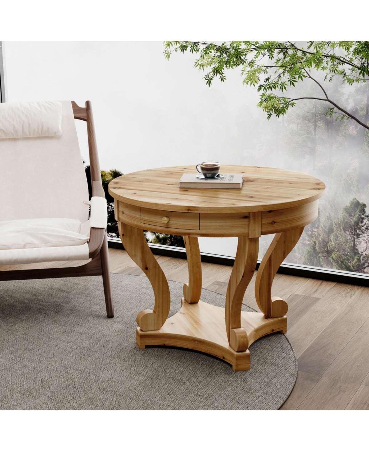 Flynama Farmhouse Round Side Table with Storage Drawers Small Dining Accent Table