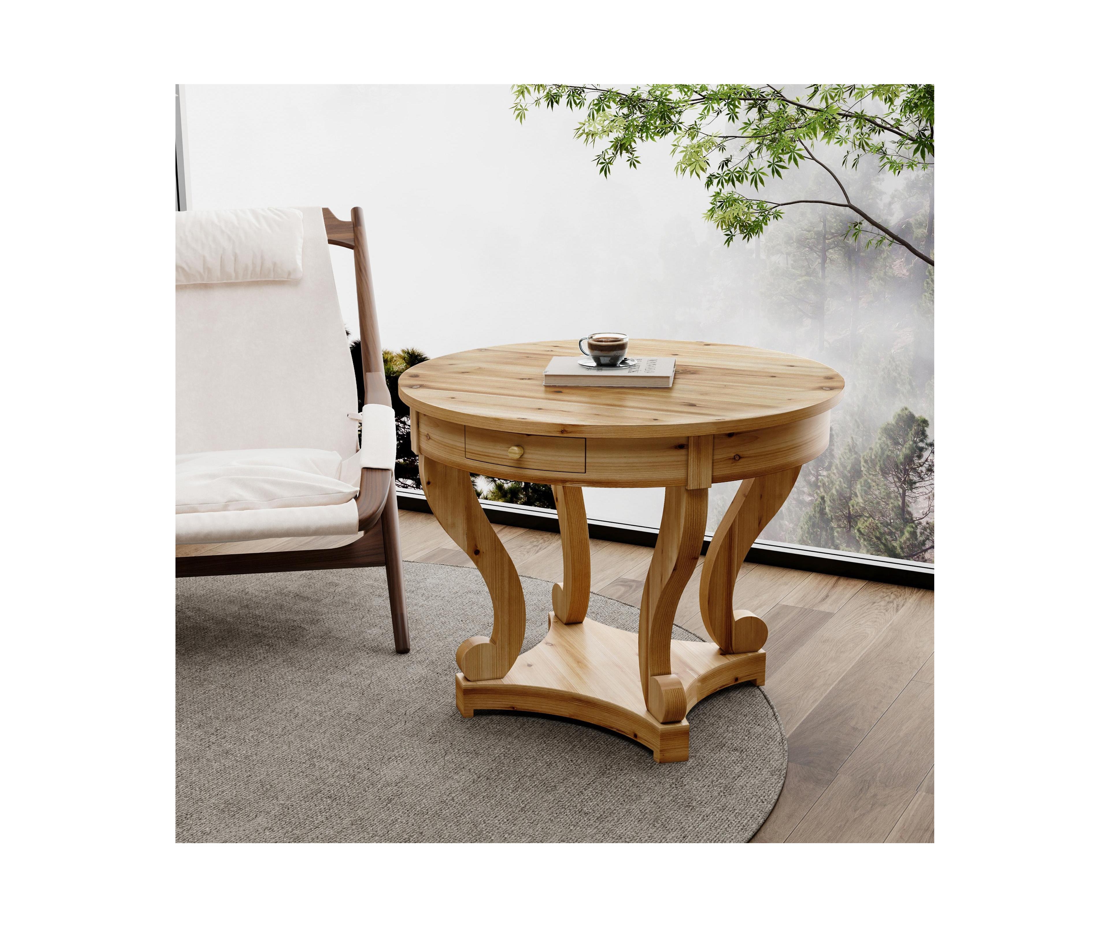 Flynama Farmhouse Round Side Table with Storage Drawers Small Dining Accent Table