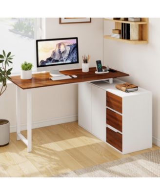54.5" L-Shaped Computer Desk with File Cabinet, 3 Drawers and Charging Station